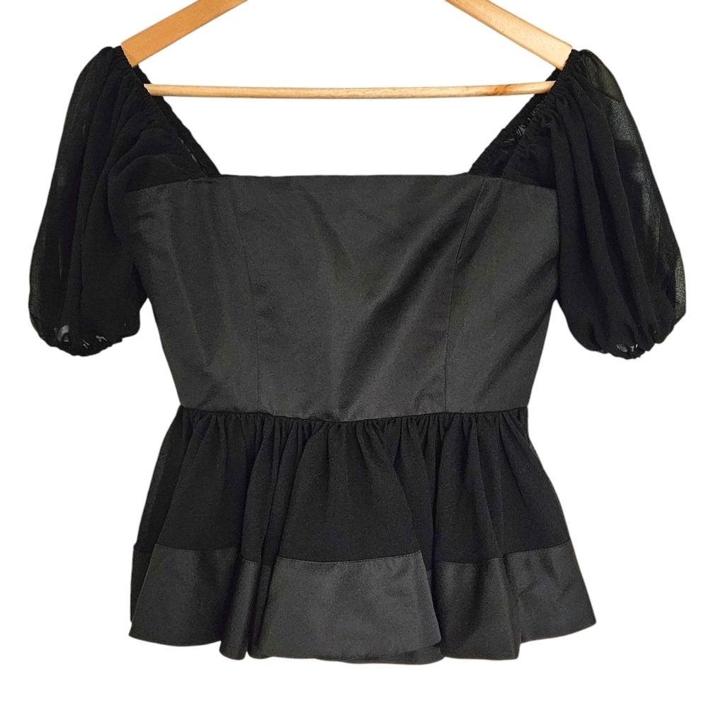 ASM Anna black puff‎ sleeve peplum blouse